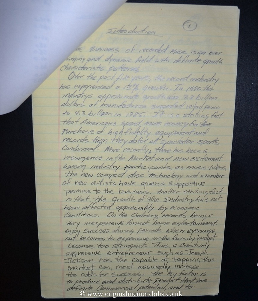 Joseph Jackson Handwritten Business Plan