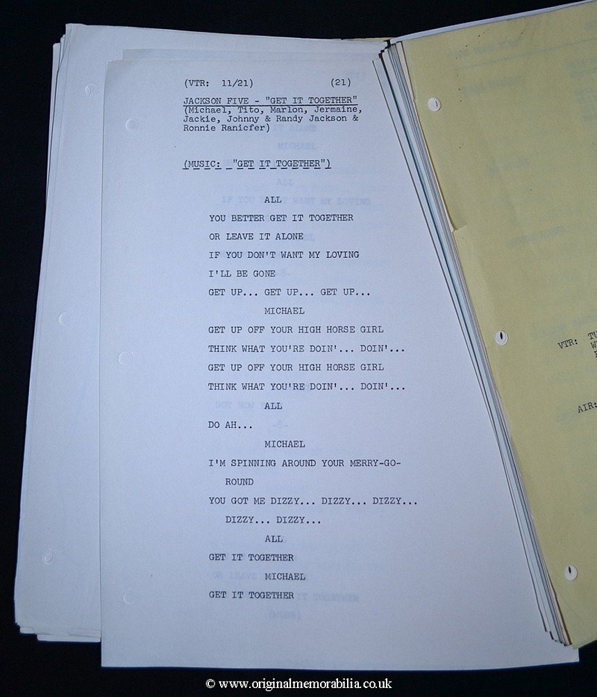 1973 Jackson 5 Script Including 'Michaels Talk