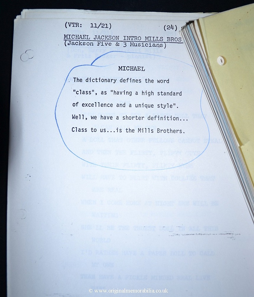 1973 Jackson 5 Script Including 'Michaels Talk