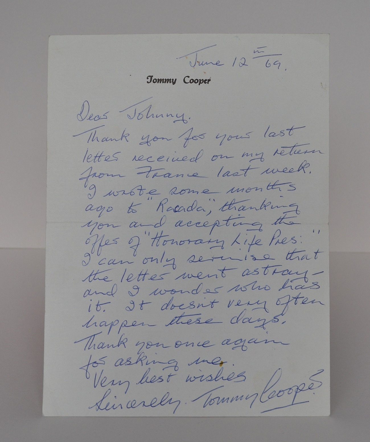 Tommy Cooper Letters